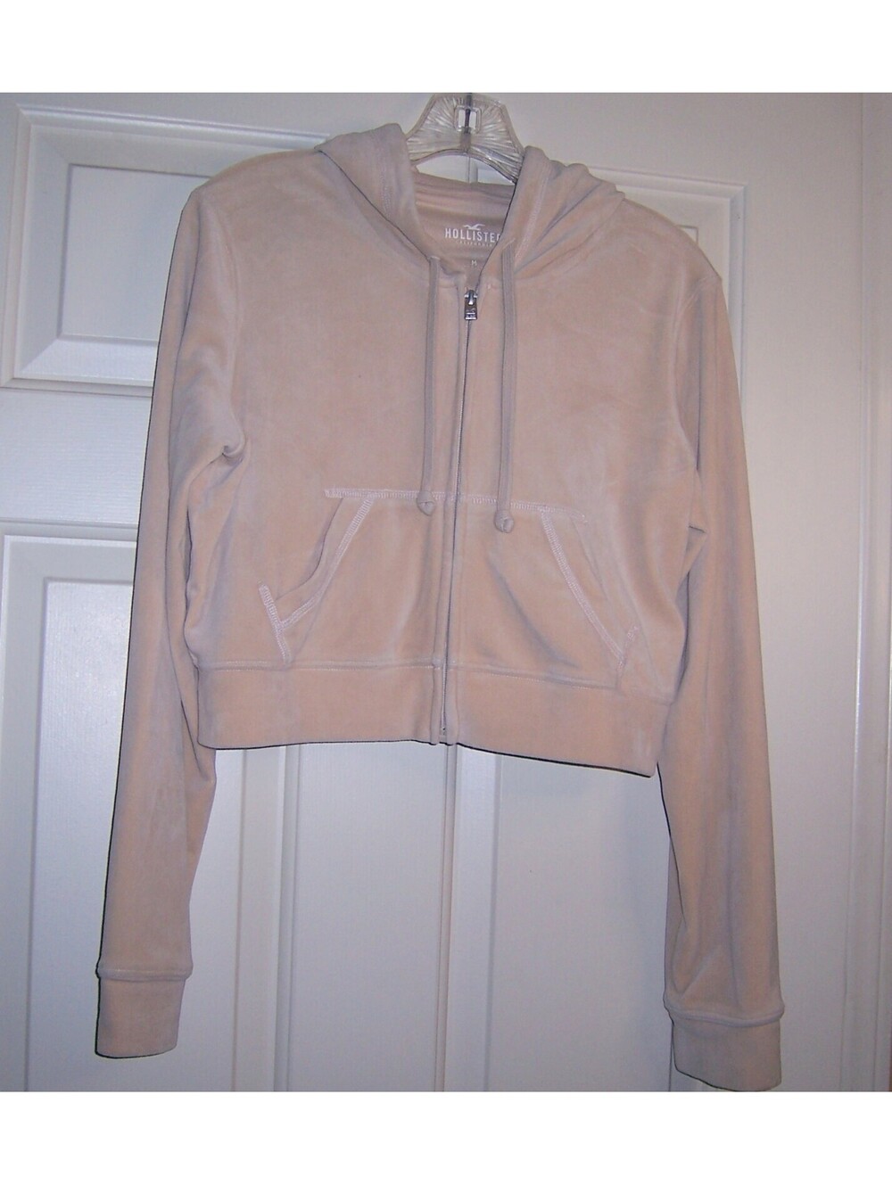 Hollister Co. Y2K Cropped Velour Zip Hoodie Champagne Nude M